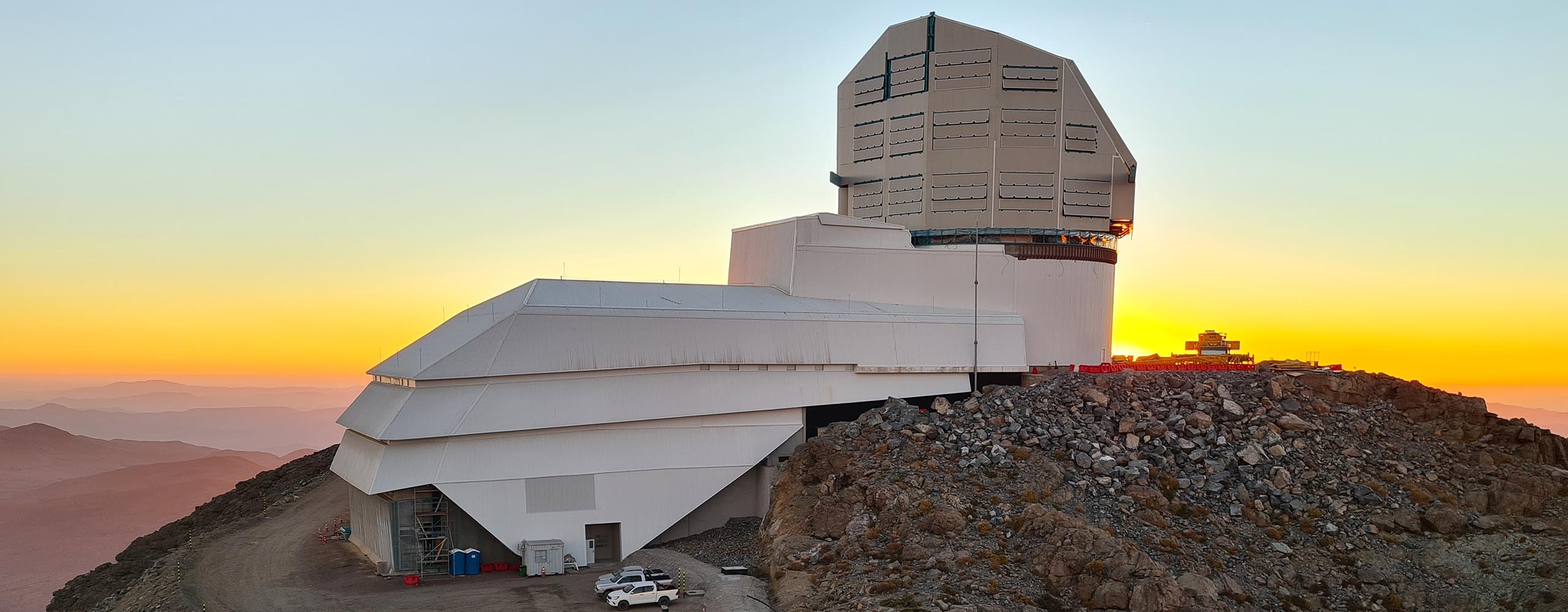 Twilight photo of Rubin Observatory taken in April 2021.