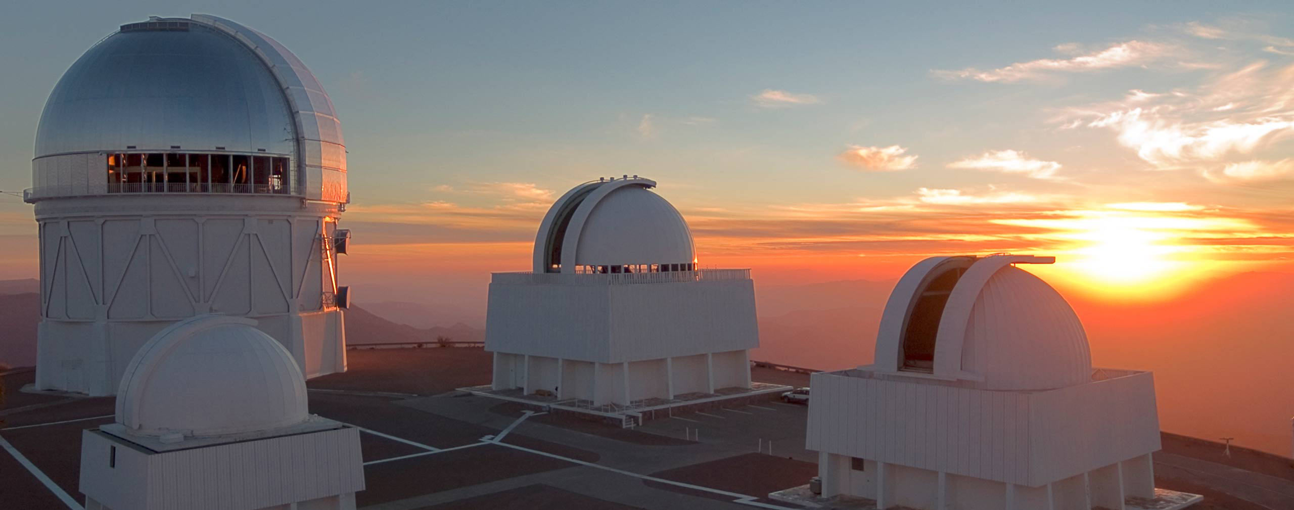 Aerial view of Cerro Tololo Inter-American Observatory looking into the sunset