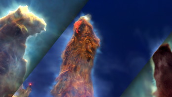 Estrella de los pilares de la creación en una nueva visualización de los telescopios Hubble y Webb de la NASA