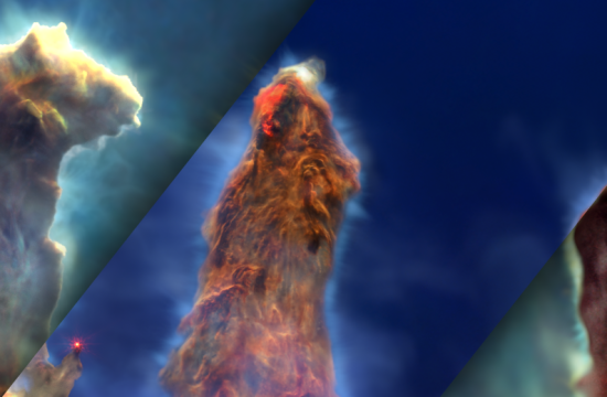 Estrella de los pilares de la creación en una nueva visualización de los telescopios Hubble y Webb de la NASA